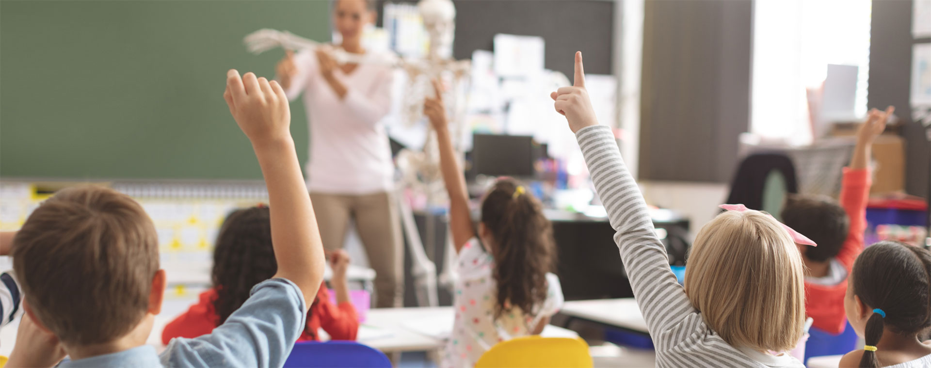 School children raising hands